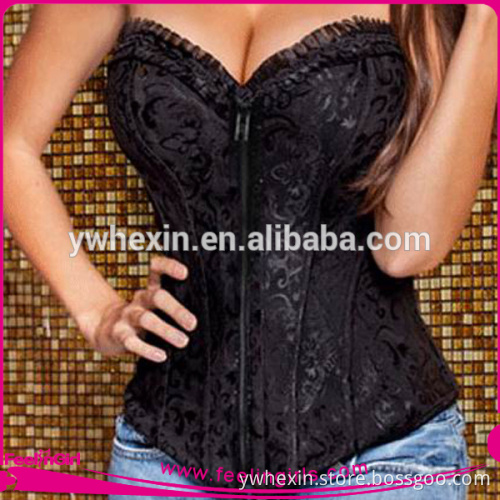 Hot Sale Black Steel Boned Slimming Corset With Zipper